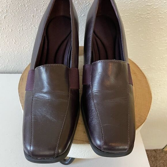 Liz Baker Dark Purple Leather Chunky Heels Size 6.5M EUC - Picture 3 of 6